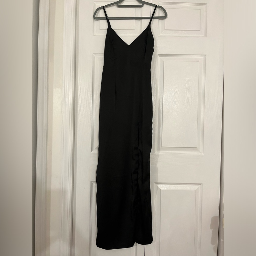 Lulu’s Long Black Dress with Leg Slit